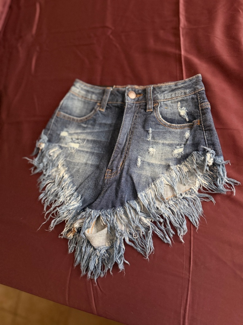 Fashion Nova Dark Blue Distressed Frayed Denim Shorts - Picture 5 of 6
